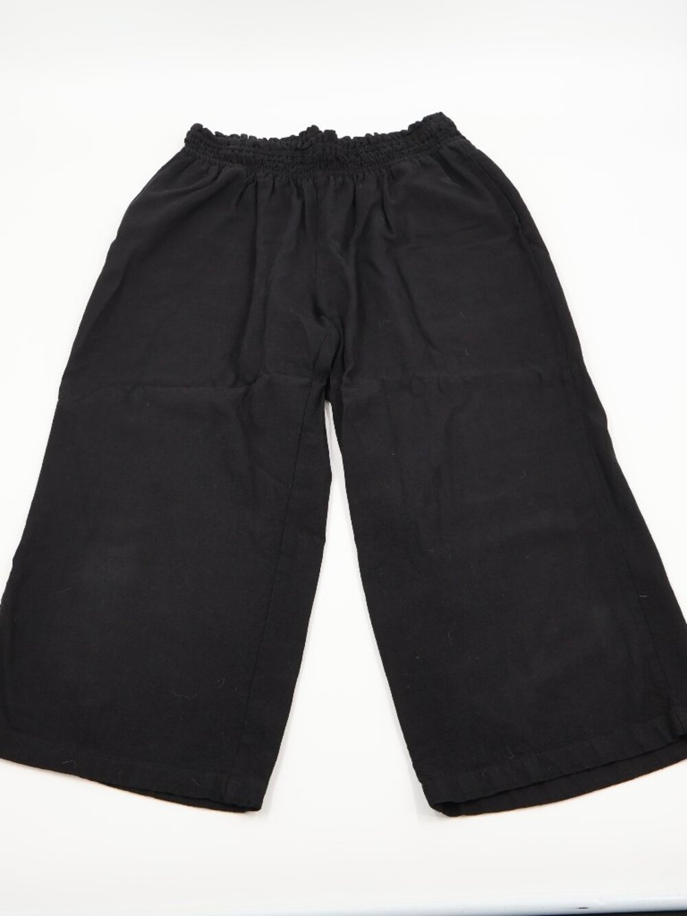 Unbranded Linen Blend Culottes Womens‎ L Black Smocked Waist Wide Leg Cropped